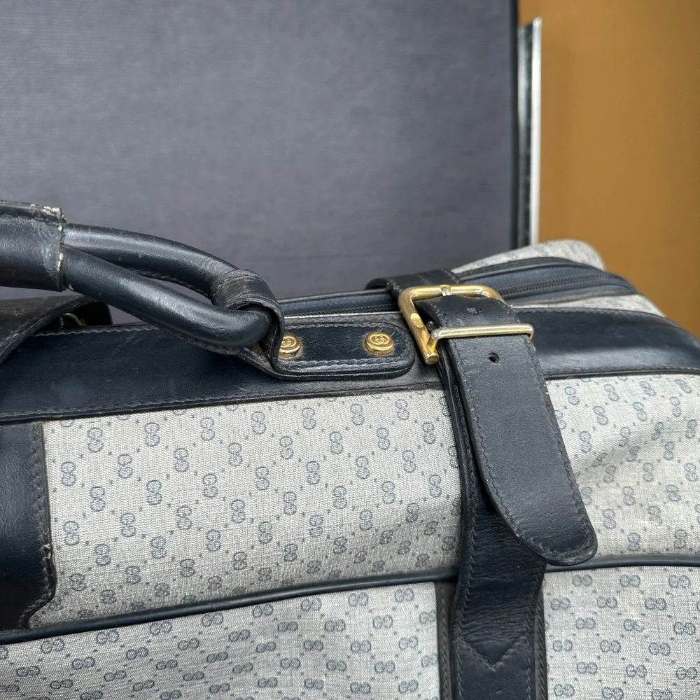 Vintage Gucci GG Monogram Suitcase Navy Leather Trim Travel Bag Large Soft Case